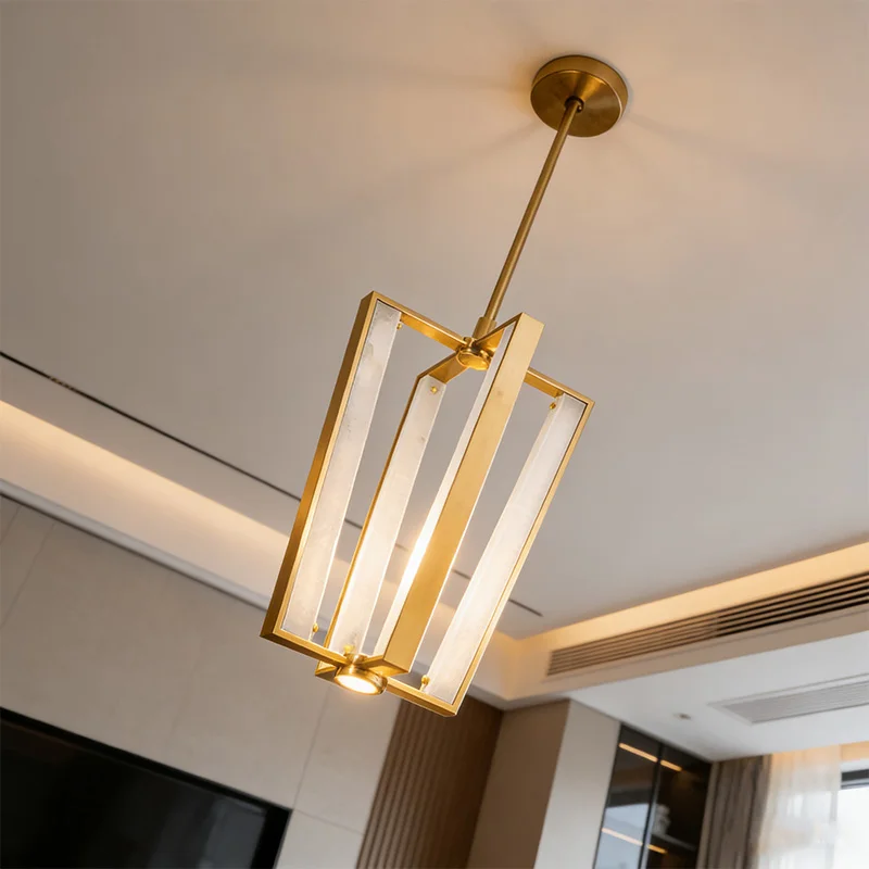 

Luxury American Brass Branch Lustre Chandelier, Dimmable Marble & Hardware Pendant Lamp for Hotel, Fixture for Ceilings