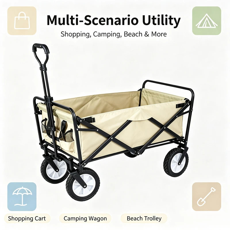 39' Collapsible Wagon Folding Foldable Garden Cart with Large Capacity 330 LBS Capacity Portable Utility Wagon Cart Heavy Duty F