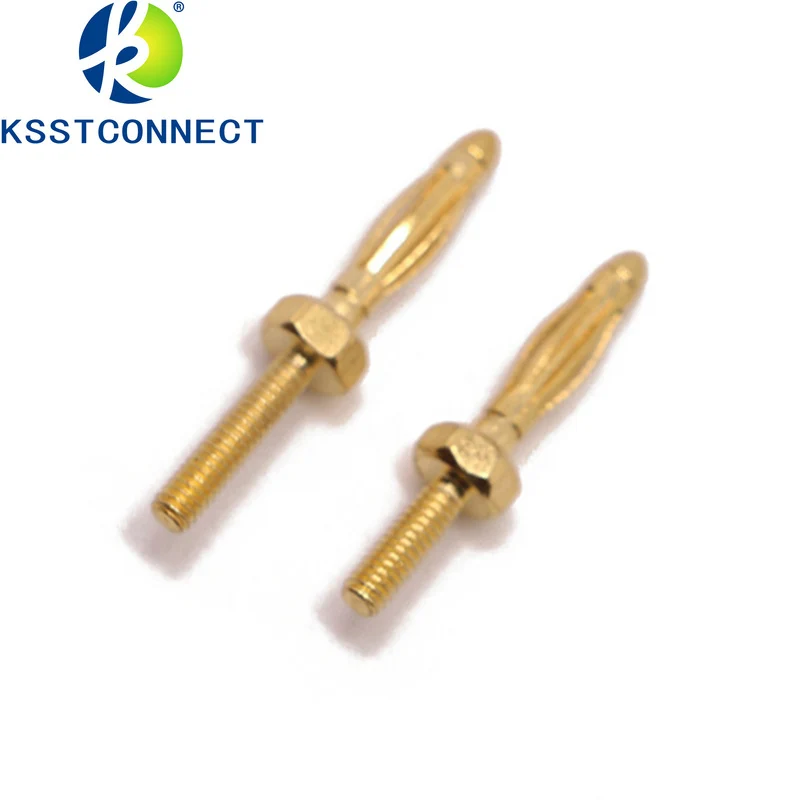 50pcs brass gold-plated 2mm non-insulated 2mm bare banana plug M2 thread length L=6.5 experimental terminal