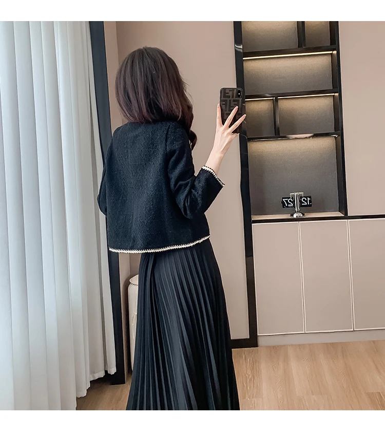 Black Fragrant Jacket Women's Autumn/Winter New Style Slimming Style Short Style Coats