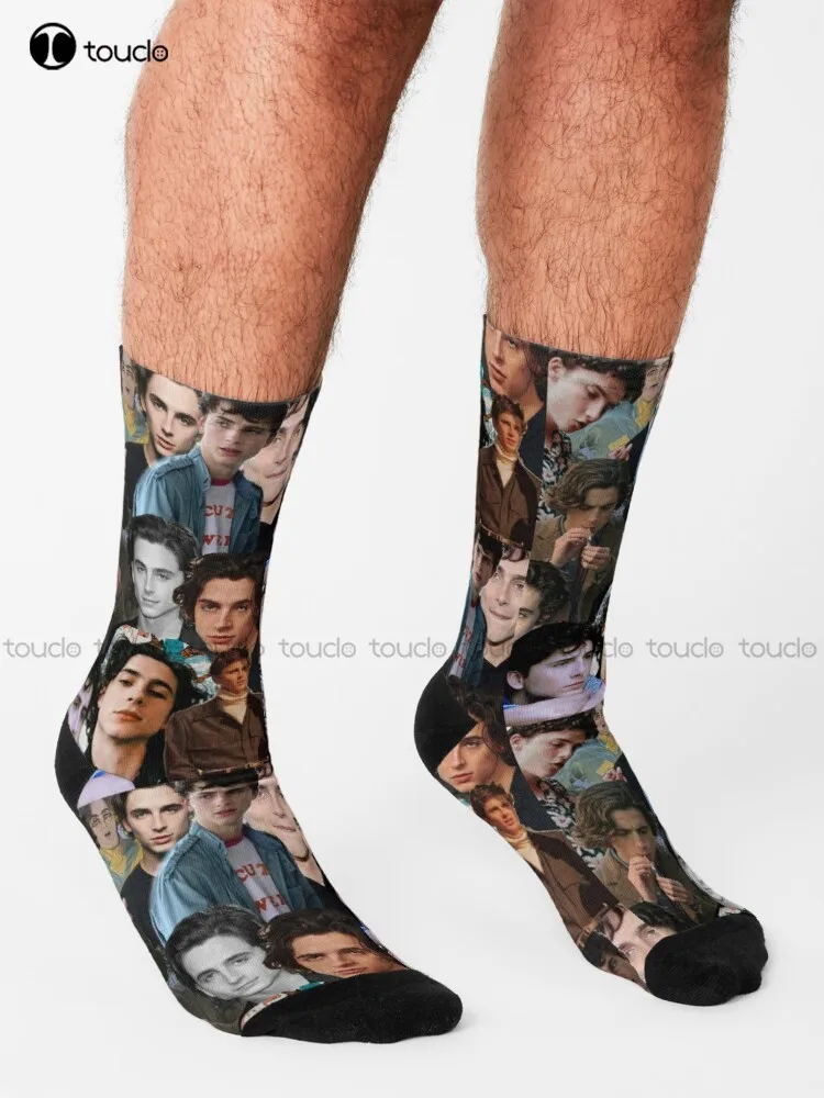 Timothee Chalamet Collage Design Socks Volleyball Socks Street Skateboard Socks 360° Digital Print Retro Colorful Art 1Pair Gift