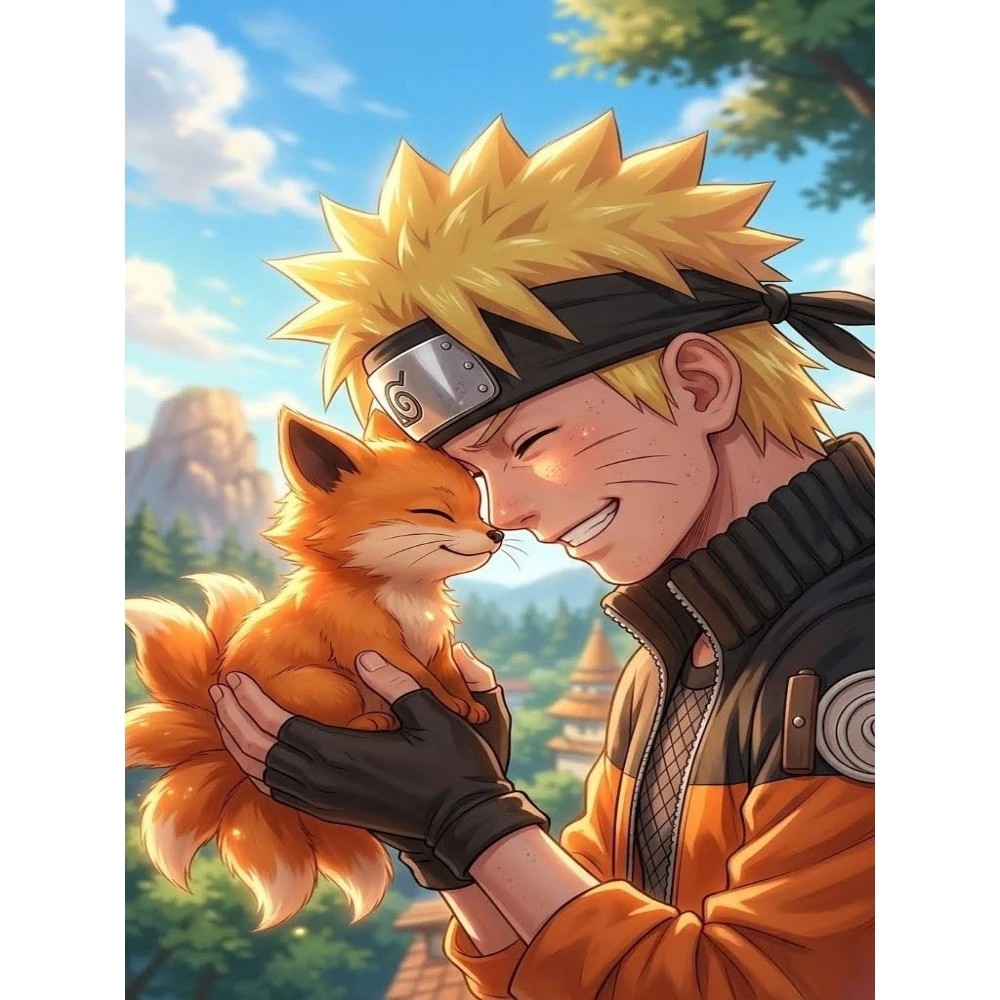 Anime Naruto Holding Cute Little Nine Tails Fox Oil Painting By Numbers Canvas Art Wall Decor for Living Room Gift,Frameless