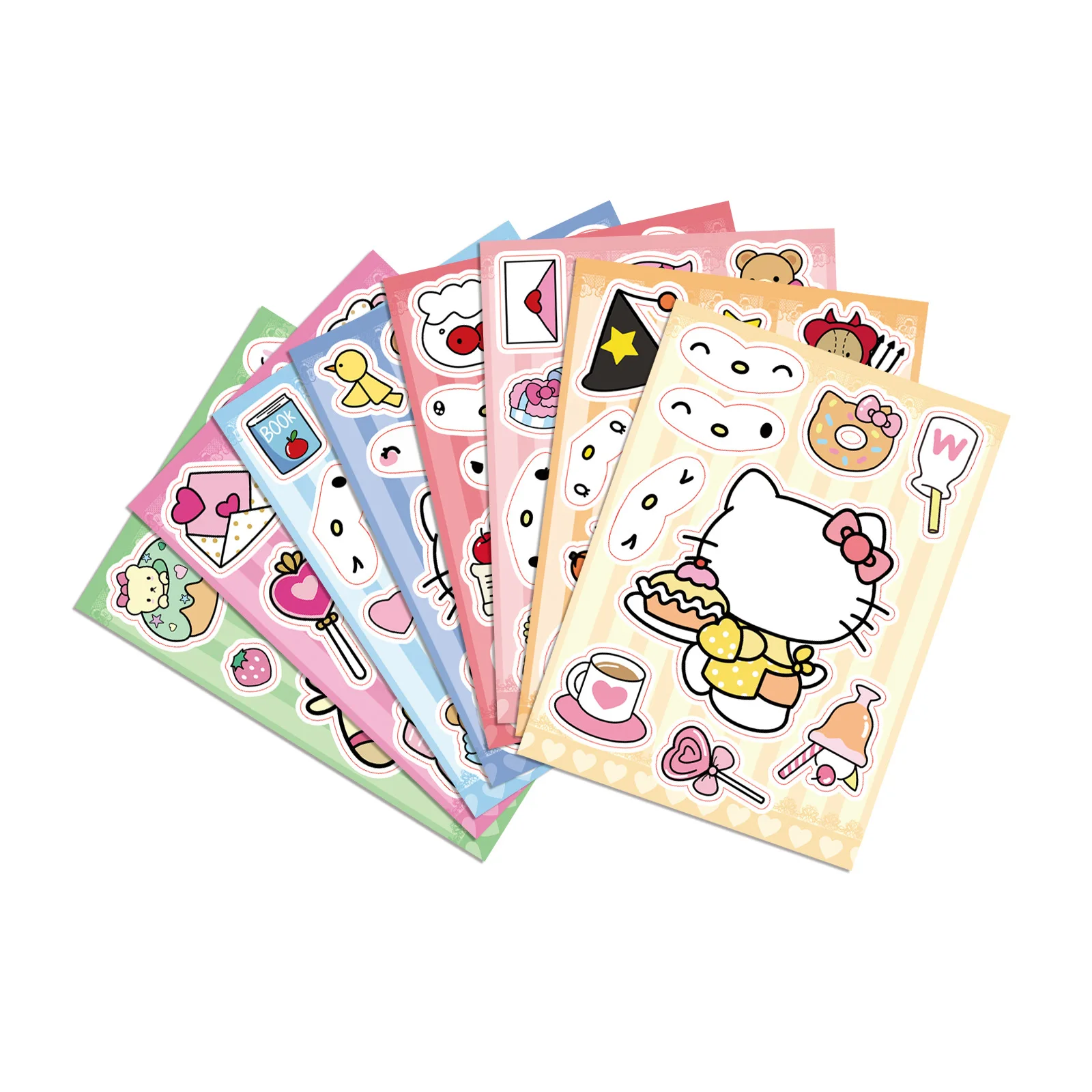 

8/16Sheets Cute Hello Kitty Anime Sanrio Puzzle Stickers DIY Make-a-Face Assemble Funny Cartoon Decal Assemble Jigsaw Girl Toy