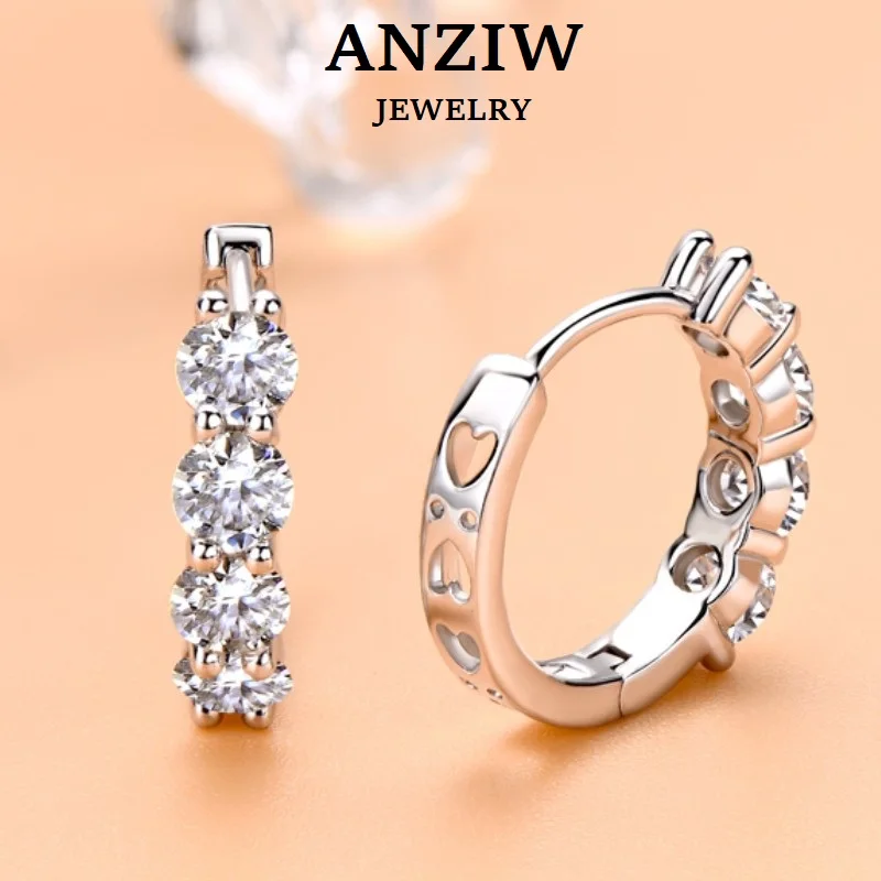 

Anziw 4mm Moissanite Hoop Earring 0.30ct D Color Diamond Huggie Earrings 14k Gold 925 Sterling Silver for Girls Women Jewelry