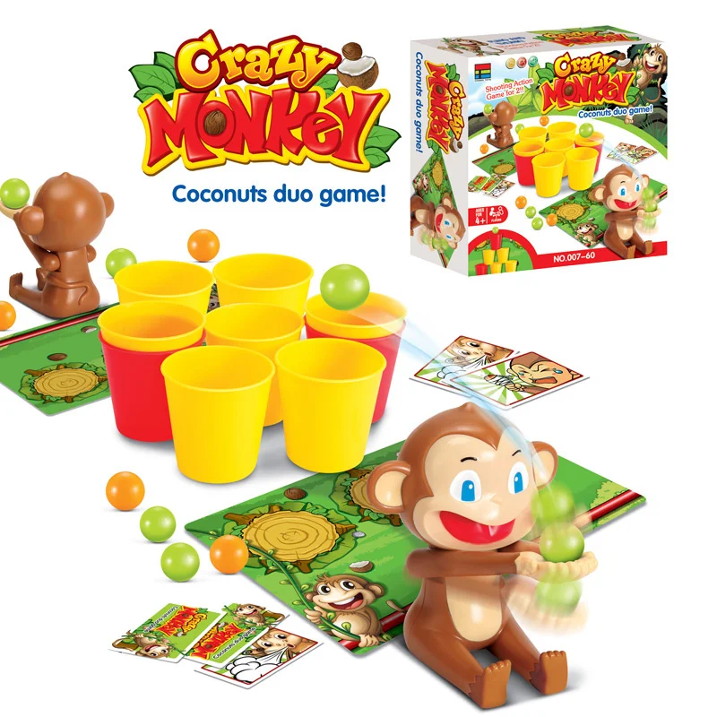 Crazy Monkey Party Board Games Toys Two People Competition Party Table Games Toys Cartoon Monkey Shooting Ball Interactive Toy