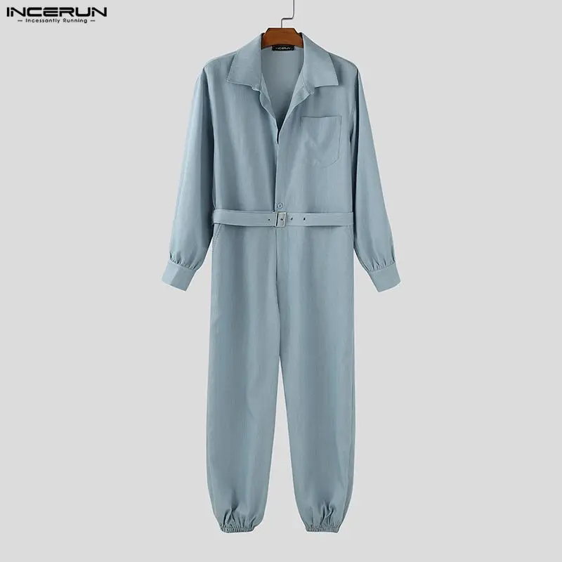 

INCERUN мужские комбинезоны однотонные повседневные комбинезоны с лацканами и длинными рукавами мужские уличные свободные модные мужские комбинезоны-карго для отдыха S-5XL