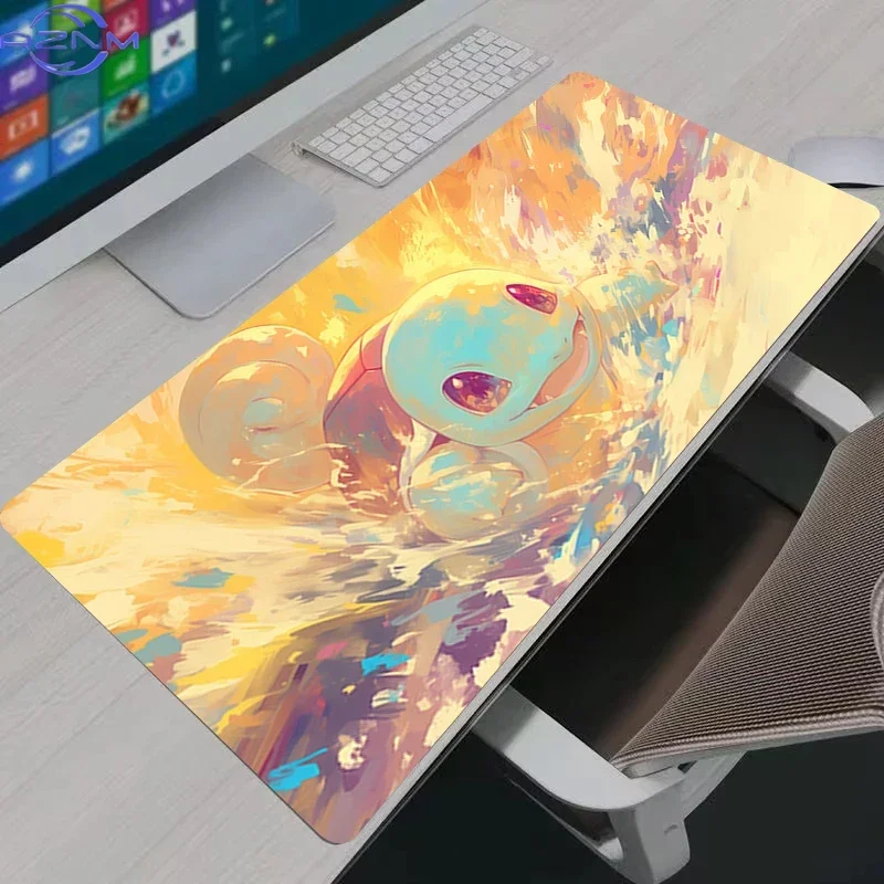 Cute Blue Water Turtle Large Mouse Pad, Splash Water Drop Art Non-Slip Lock Edge Gaming Desk Mat