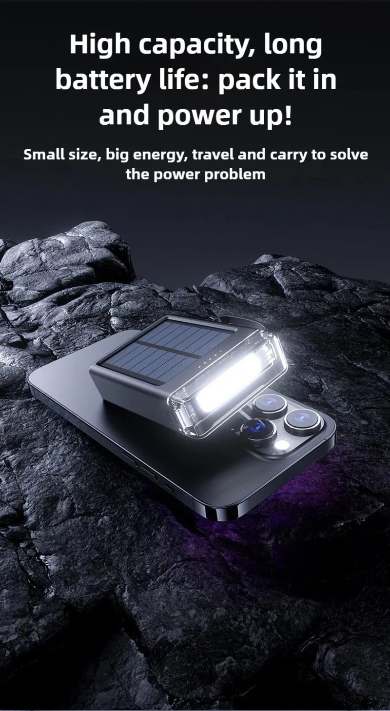 Солнечная батарея 10000 мАч для iPhone, Xiaomi, Samsung, Huawei 4 в 1, встроенные кабели, портативная запасная внешняя батарея