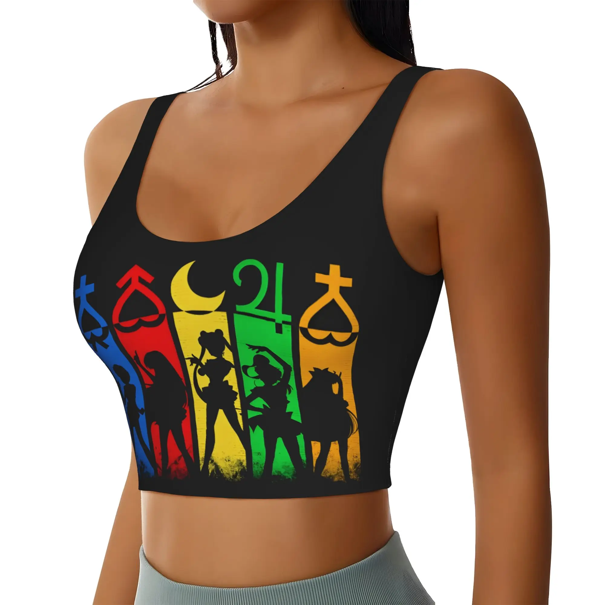 Custom Sailors Anime Moons Workout Crop Tank Tops for Women Usagi Tsukino Yoga Sports Bras
