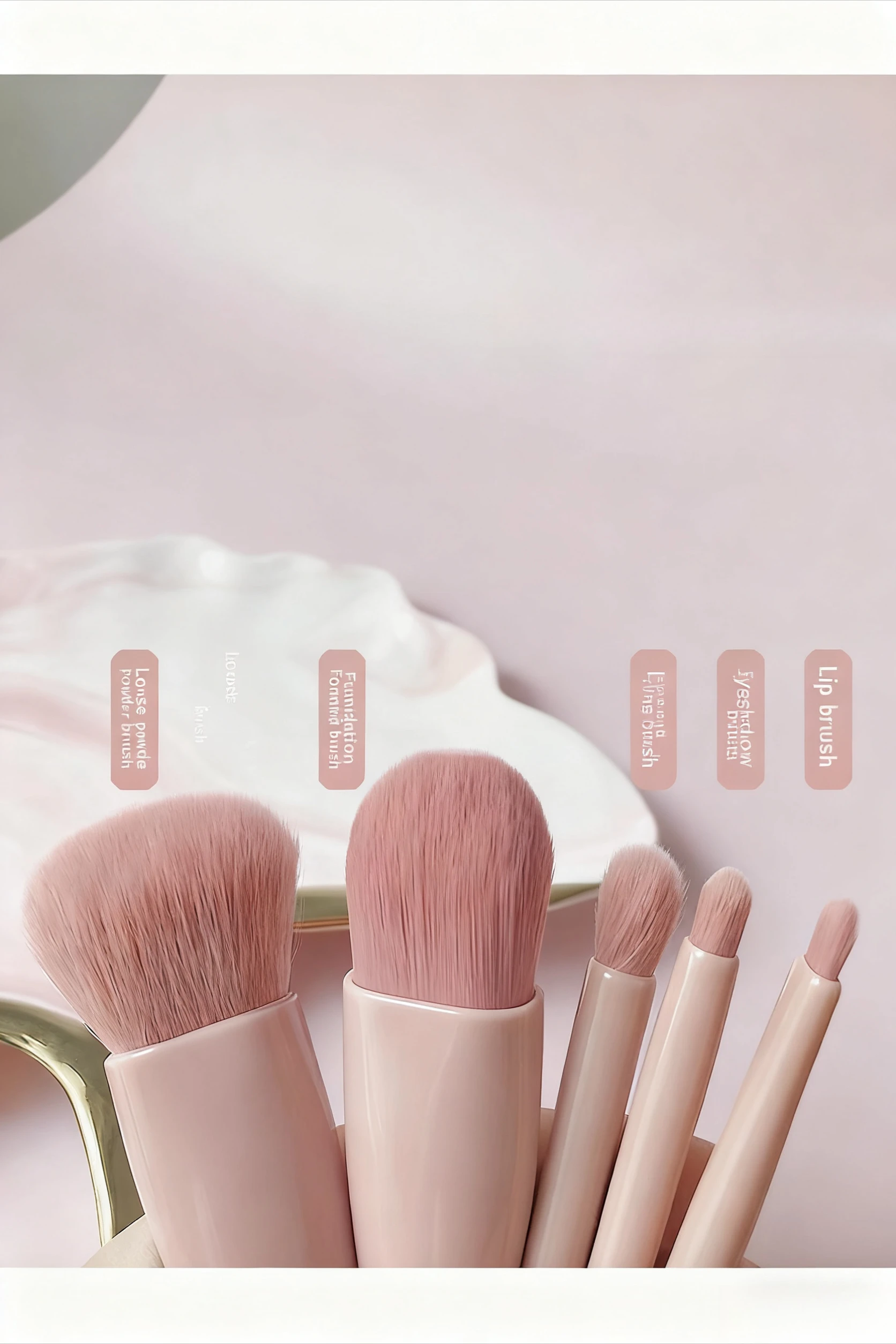 مجموعة فرش مكياج جديدة للسفر مكونة من 5 مرآة، أداة تجميل محمولة متعددة الوظائف لفرشاة البودرة وأحمر الخدود #1