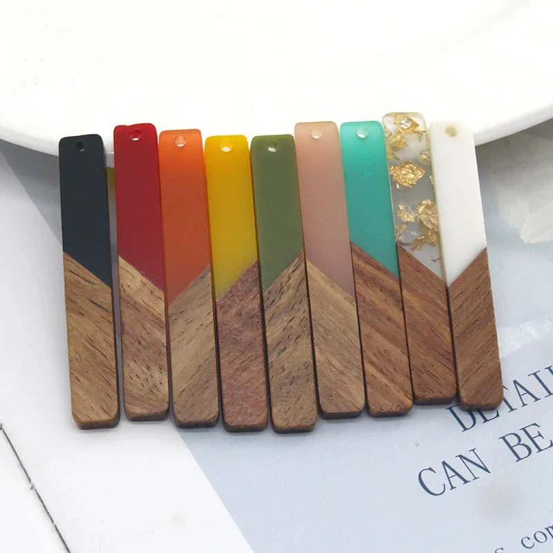 5Pcs Resin & Walnut Wood Pendants Long Rectangle Teardrop Wooden Charms for Jewelry Making DIY Dangle Earrings Necklace Supplies