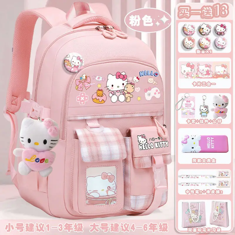 Sanrio-mochila escolar Hello Kitty para estudiantes, protección de columna vertebral, ligera, doble hombro, hombre y mujer, niños lindos, nuevo