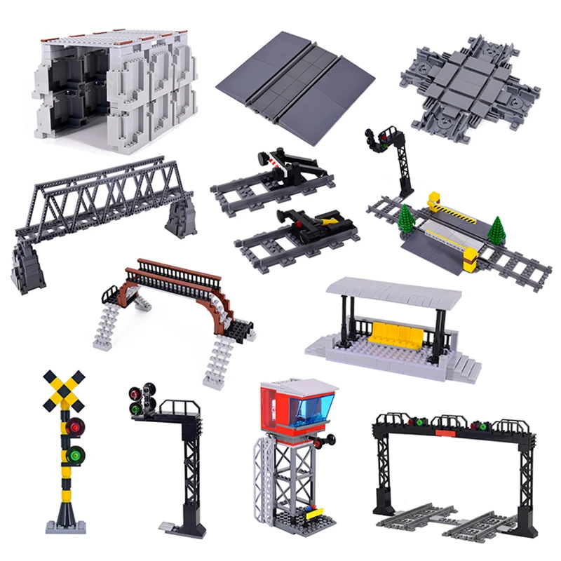 City Trains Flexible Tracks Forked Straight Curved Soft Rails Track Switch Building Block Bricks Kids DIY Technical Creative Toy