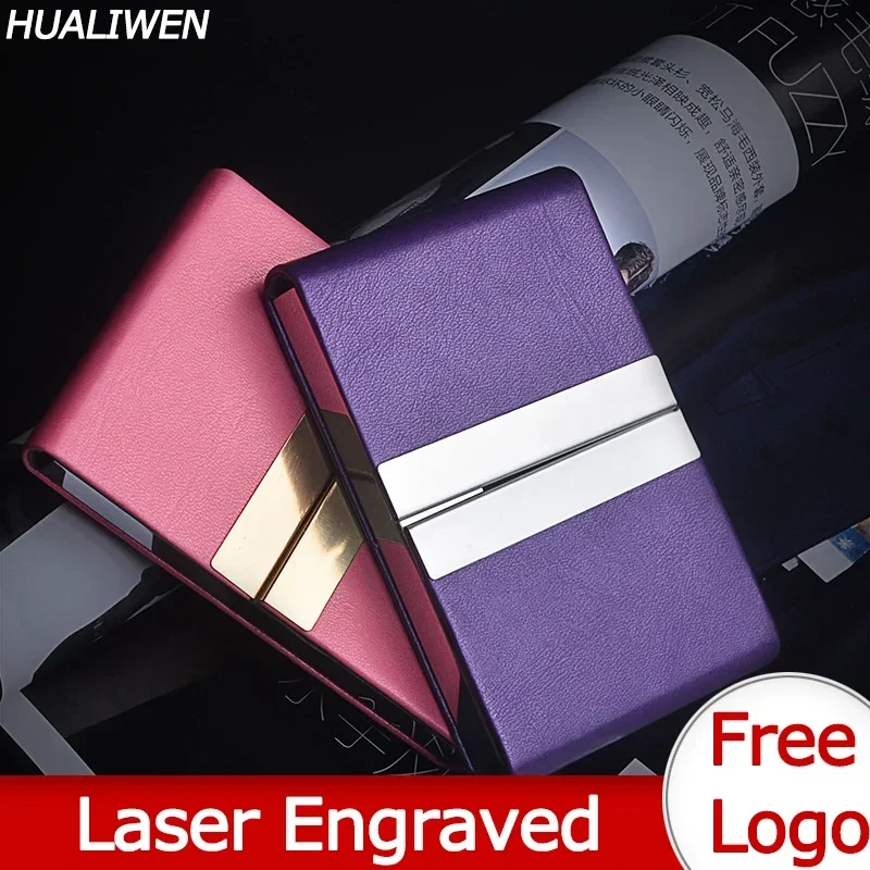 

Laser Engraved LOGO Luxury Stainless Steel PU Bank Credit Card Holder Men's ID Card Holder Women's Wallet Metal Case Porte Carte