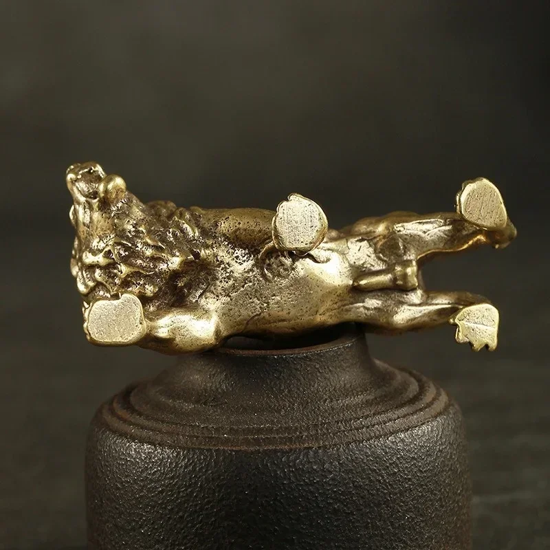 Antique Bronze Male Lion King Statue Small Ornaments Solid Copper Mountain Lions Miniature Figures Brass Sculpture Crafts Decor - view 4
