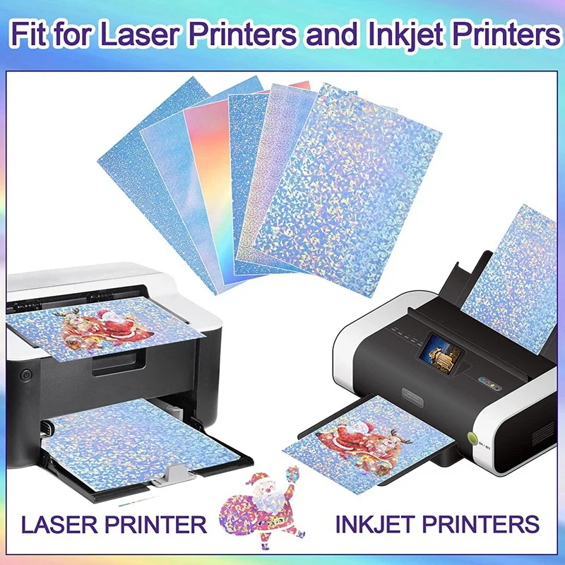 72 fogli di carta adesiva olografica con motivi di stelle preziose Carta adesiva in vinile stampabile in formato A4, 8,27 pollici x 11,7 pollici