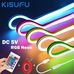 5V USB RGB LED Neon Şerit Işıklar Uzaktan Kumanda ile 1M 2M 3M 5M Esnek Silikon Şerit Yapışkan Bant Açık Ev Dekor için