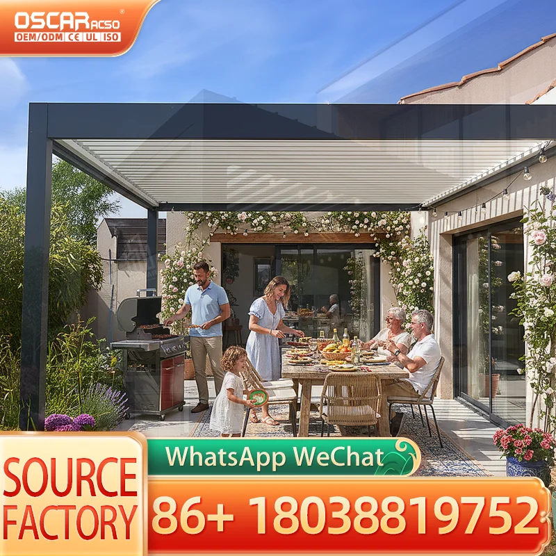 Bioclimatic Aluminum Gazebo with Motorized Retractable Roof Outdoor Patio Pavilion pergola