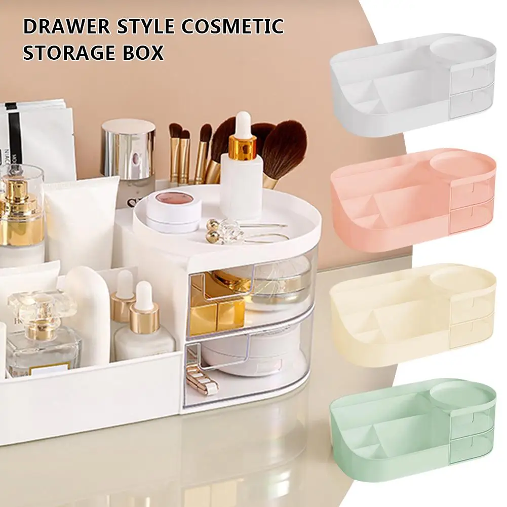 Desktop Drawer-type Cosmetic Storage Box Dressing Table Storage Makeup Care Easy Mirror Organize Skin Space Dust-proof Rack T8A4