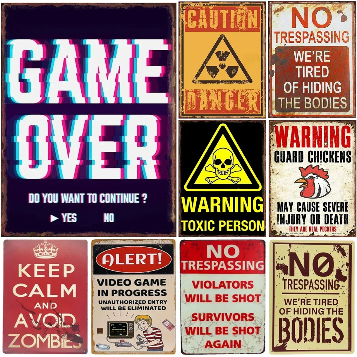 Warnschild aus Metall: 'Game Over' Wanddekoration, Vintage-Kunstplakat, Eisenmalerei für Männerhöhle, Zuhause, Café, Garten, Club