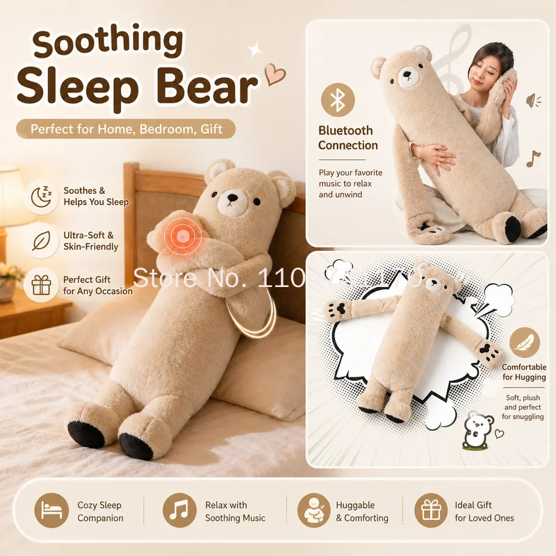 Peluche White Bear Soothing Sleep Pillow Electric Patting Sleep‑Aid Plush Doll Stuffed Toy Doll Adult Comfort Cushion Gift