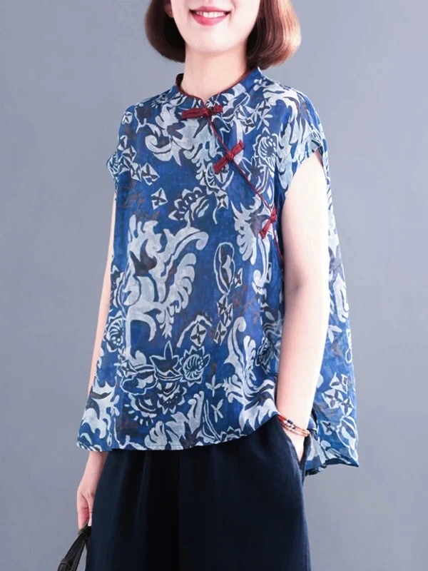 

Loose Fit Linen irt Women's Vintage Sle Button up Collar Svel Top Summer New Arrival Floral Print Casual irt