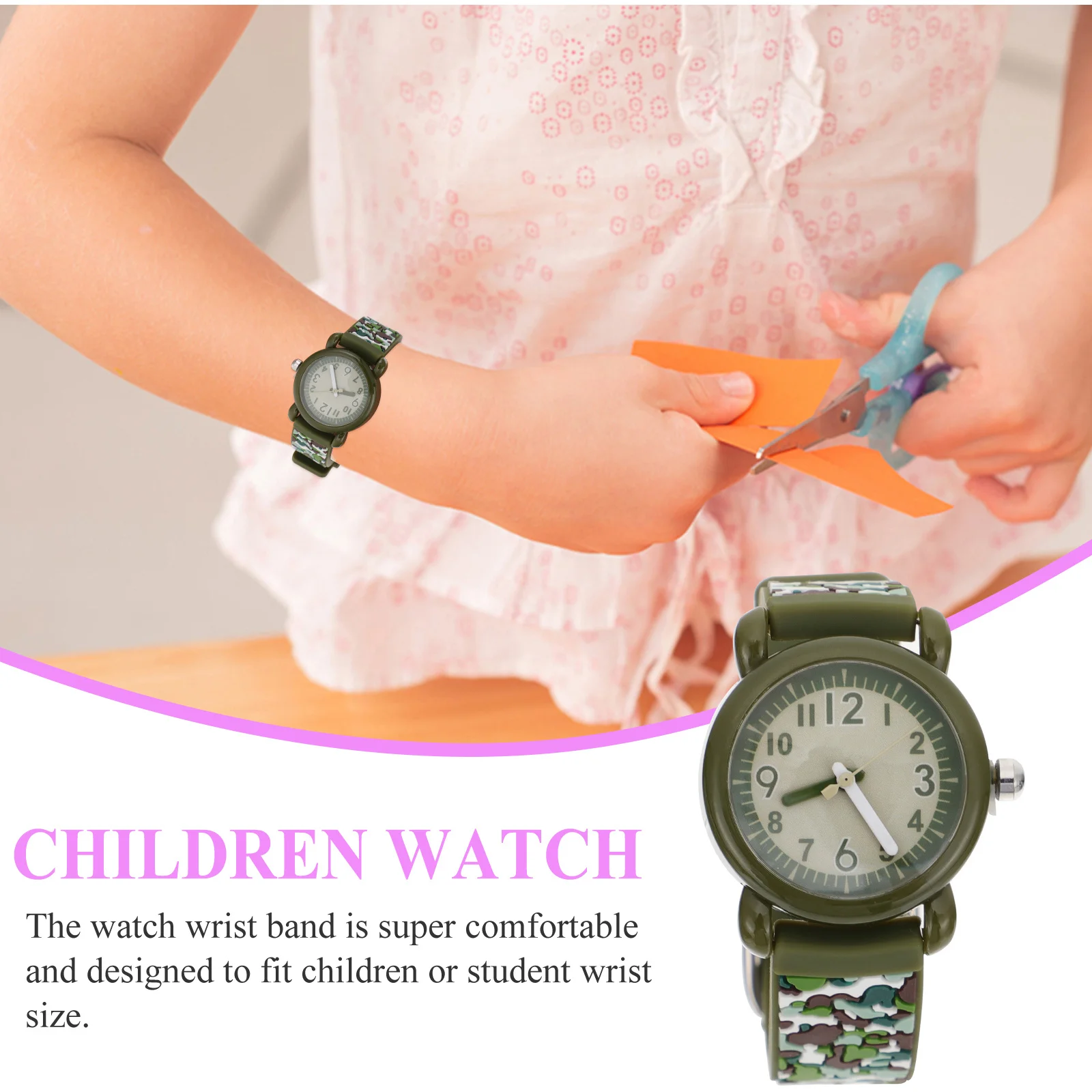 1 قطعة ساعة مقاومة للماء تصميم مموه حزام قابل للتعديل قرص واضح ساعة متينة هدية رائعة لـ