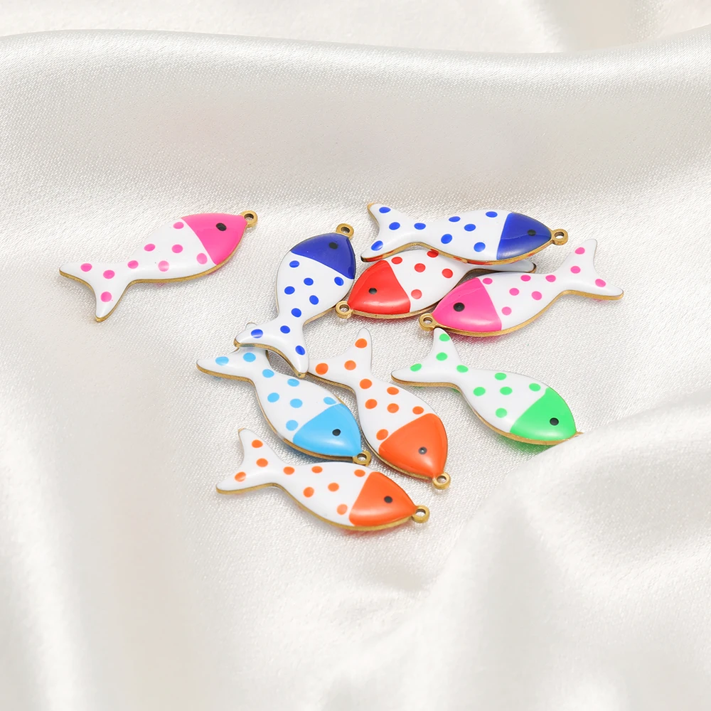 5 Stück Edelstahl-Emaille-Garrupa-Punkt-Fisch-Anhänger für DIY-Ohrringe, Schmuckherstellung, Halsketten, Armbänder und Anhänger für Frauen und Kinder – Detail 4