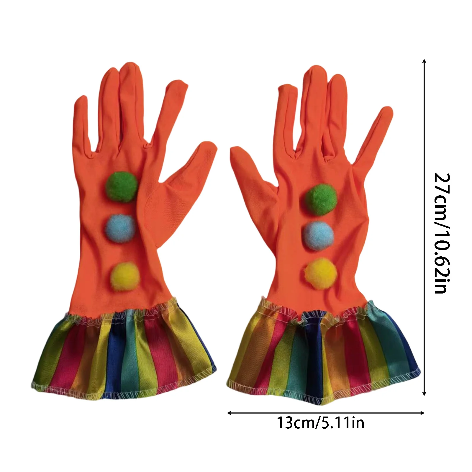 Luvas de palhaço laranja para adultos, carnavais de Halloween, luvas engraçadas de cosplay com decoração de bola de pelúcia
