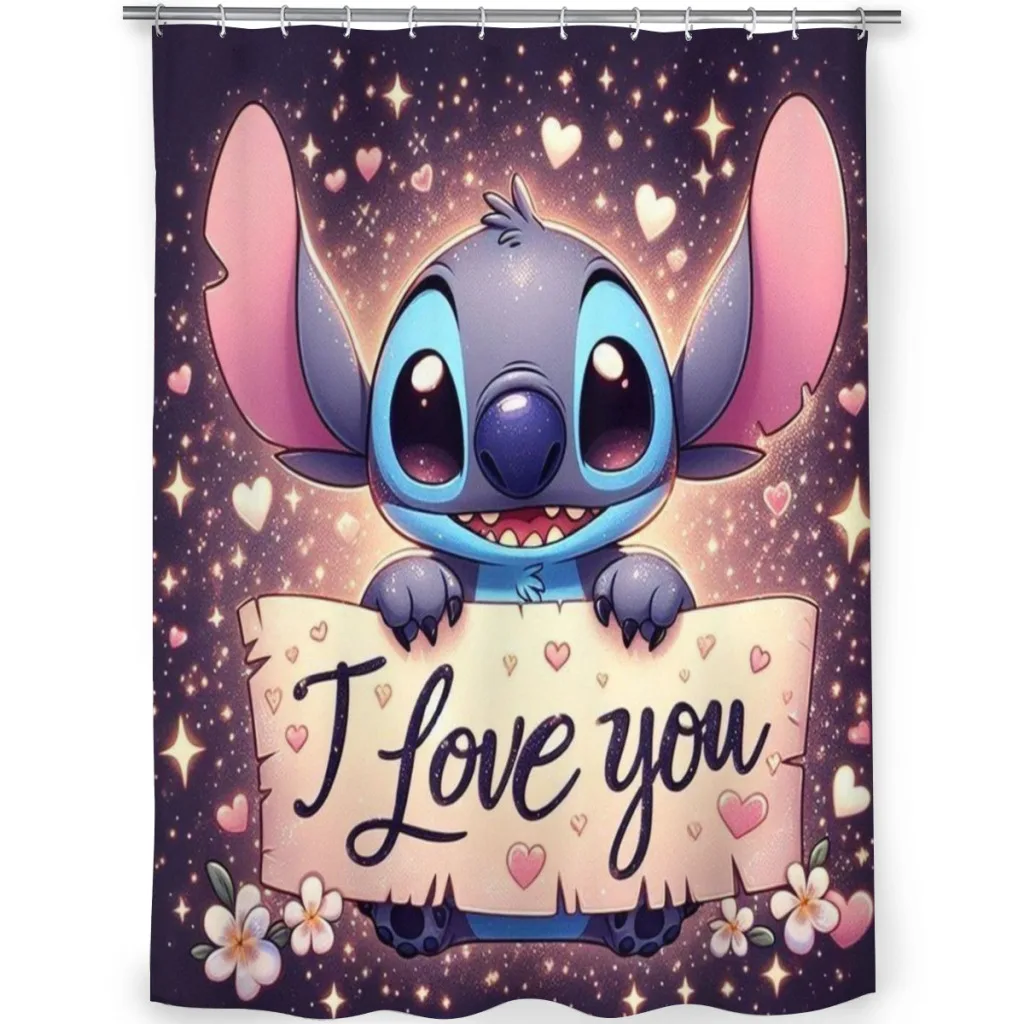 Stitch Shower Curtain Cartoon Cute Kids Bathroom Decoration Shower Curtain Birthday Gift