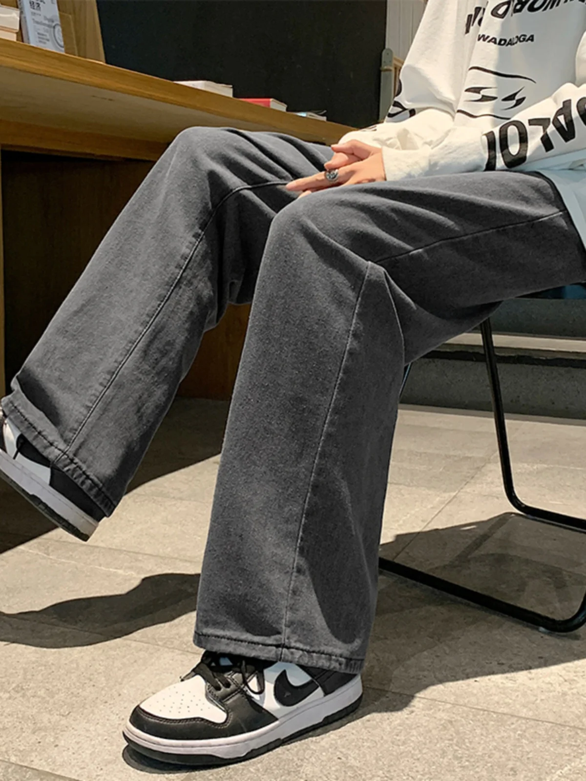 

Loose Straight Leg Men's Jeans Casual Waed Autumn Faion Urban Sle Nine-Piece Pants Korean Version Trendy All-Match Trou...