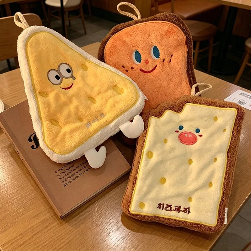 Cartoon Cheese Coral Velvet Hand Wipes Soft Absorbent Towel Bathroom Hanging Handkerchief Toilet Kitchen Cloth Home Clean Tool