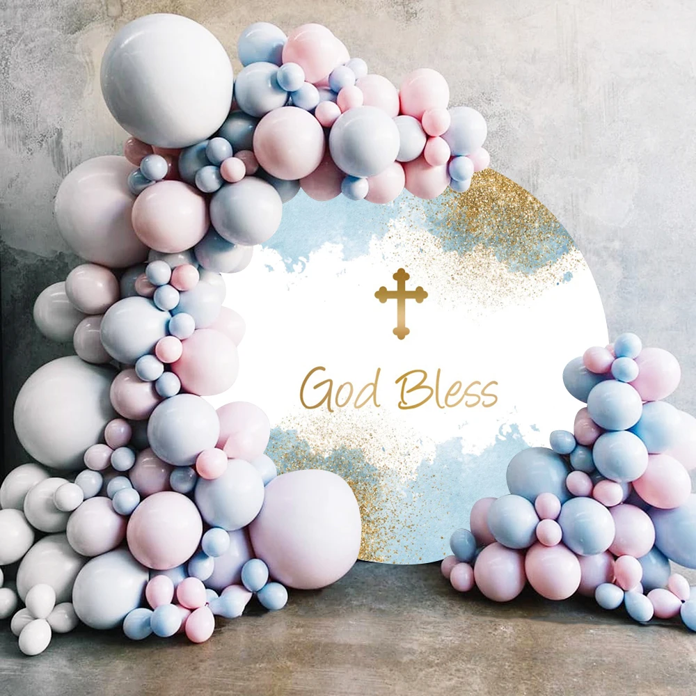 Bóg zapłać krzyż tło imprezowe czeski Pampas trawa chrzest okrągła ramka z zaokrąglonymi rogami brokatowe kropki złote ozdoby do chrztu