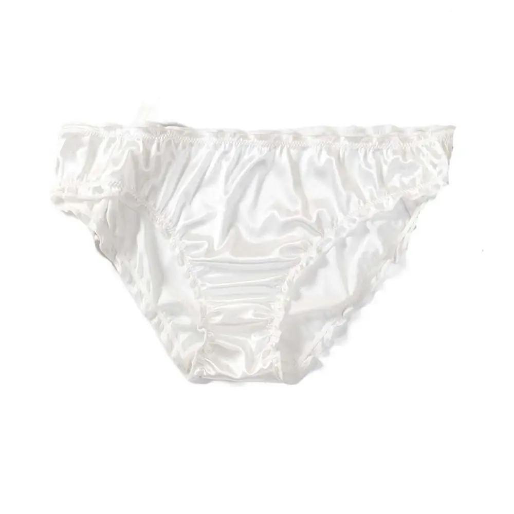 

Simple Low Waist Satin Silk Panties Solid Color Underpants Ruffles Briefs Thin Breathable Women's Panties Lady