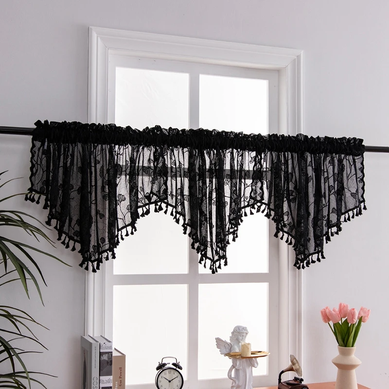 3PCS Triangle Shape Kitchen Short Curtain Window Valance Drape Coffee Bedroom Sheer Tulle Short Curtain Home Decor