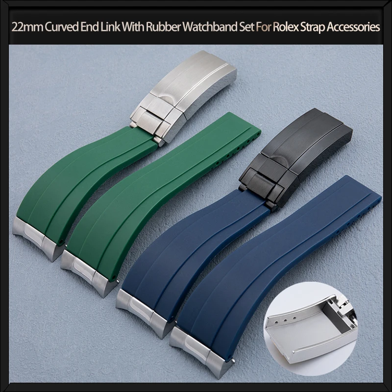 22mm Curved End Link With Rubber Watchband Set For Rolex Strap For Deepsea Sea-Dweller Sky Dweller Wristband Accessories