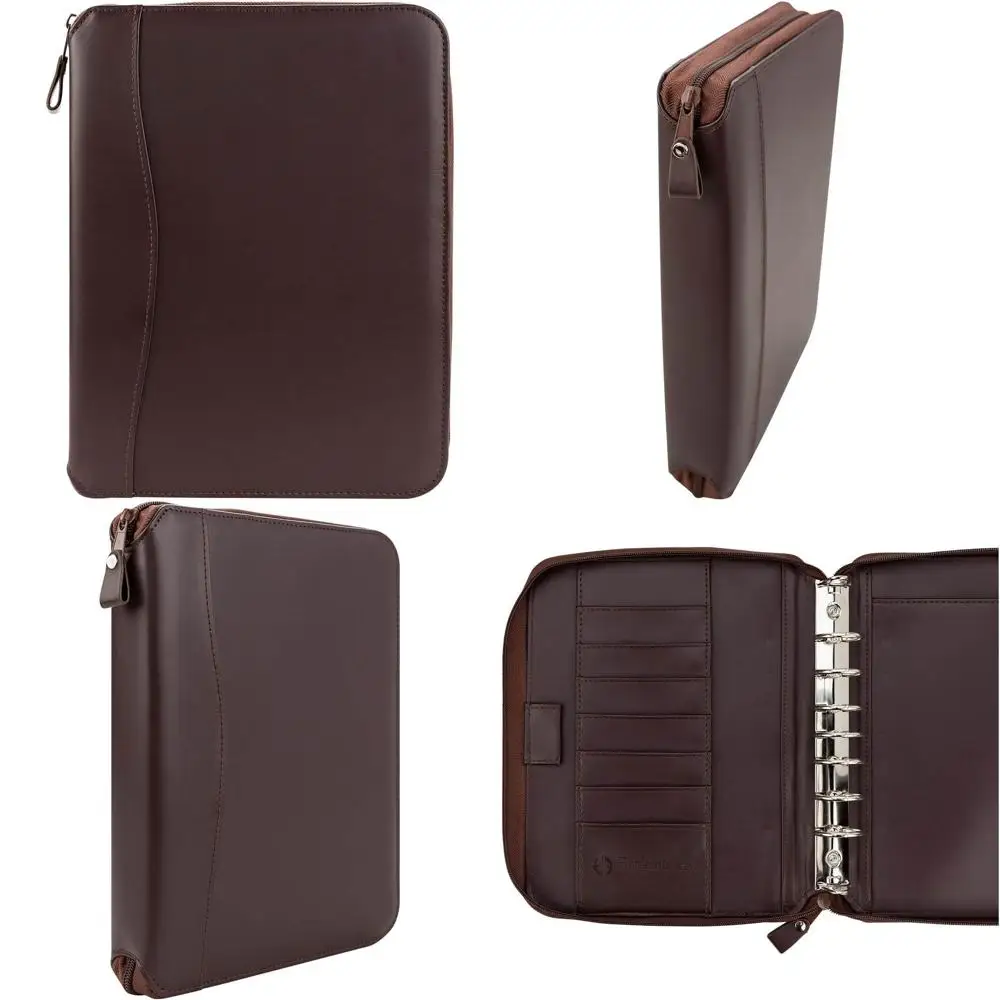 

Leather-Like Vinyl Zipper Planner with Ring-Bound Pages - Classic and Bury Styles