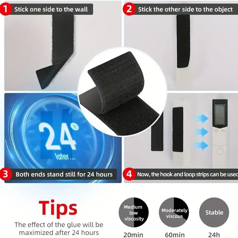 12/24 pairs Self-Adhesive Hook Loop Strips Double Sided Interlocking Tape Sticky Back Tape Heavy Duty Mounting Strips for Home