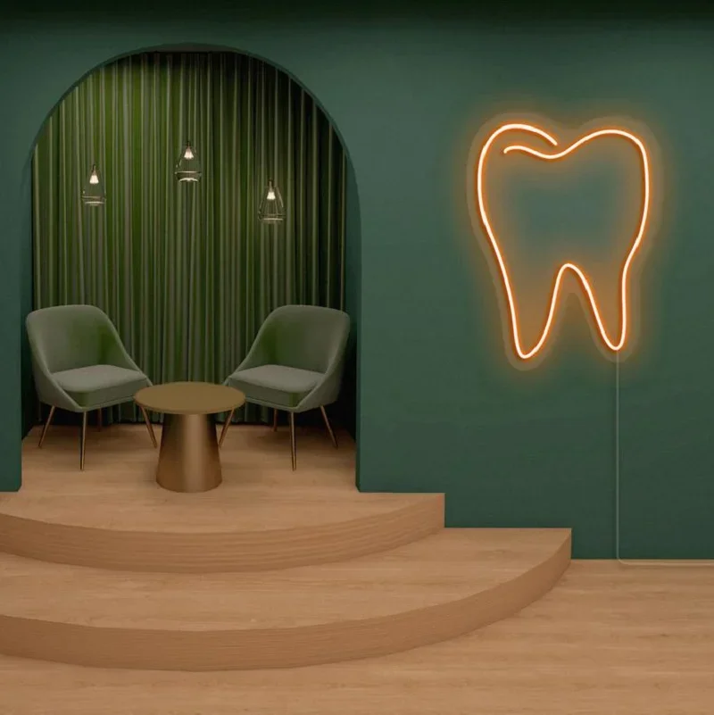 Imagem -06 - Personalizado Tooth Neon Sign Light Led Dentist Clinic Venda Loja Janela Parede Porta Pendurado Flex Transparente Acrílico Decoração de Negócios