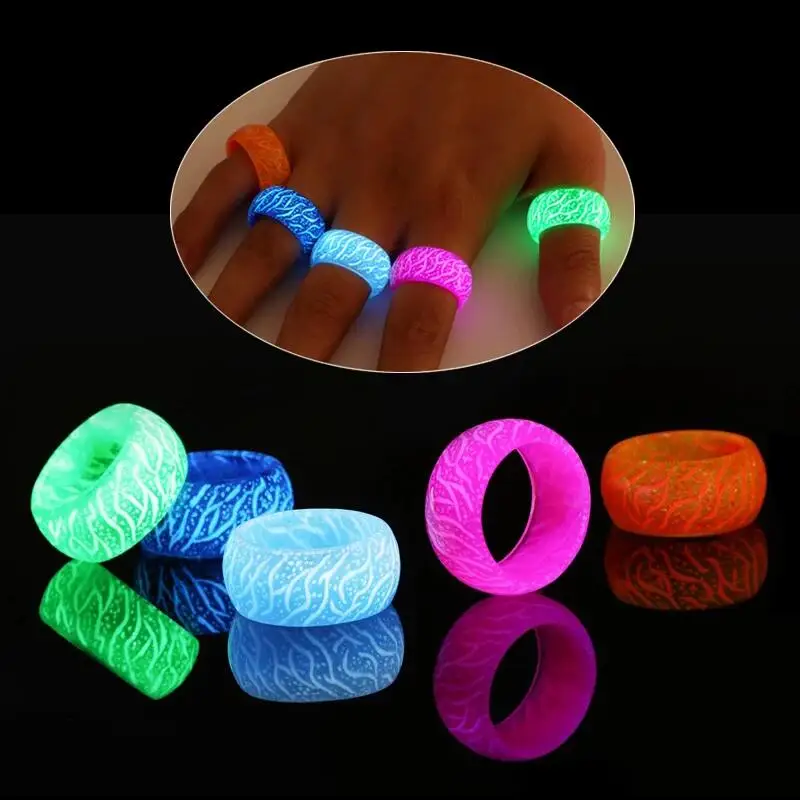 Fashion Colorful Luminous Resin Ring Women Men Fluorescent Glowing Rings Jewelry Glow In The Dark Finger Ring Band Halloween