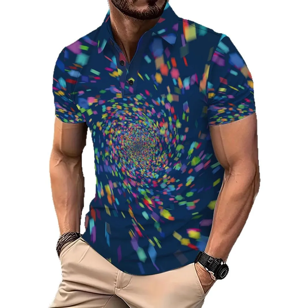 Summer New Colorful Vortex Digital Printing Casual Party Men's Casual Short Sleeved Lapel Button Polo Shirt polo shirt