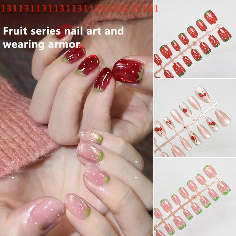 30個入り キャッツアイ スイカ イチゴ フェイクネイル 付け爪 人工ネイルチップ 着用可能 キャッツアイネイルアート シンプルアーマーデザイン