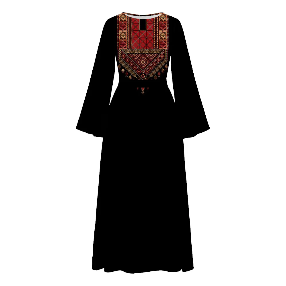 Demure Femme Muslim Clothing Islam Abaya Dubai Turkey Islam Abaya With Detachable Belt Ramadan O-neckline Print Abaya Dresses