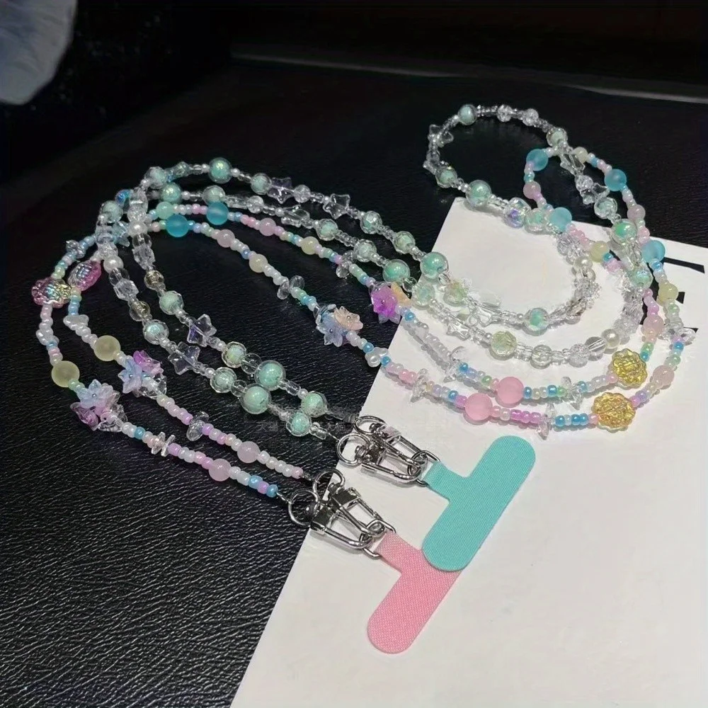 

[Sll] Summer small fresh mobile phone chain crossbody long strap chain handmade beaded chain diagonal back hanging chain