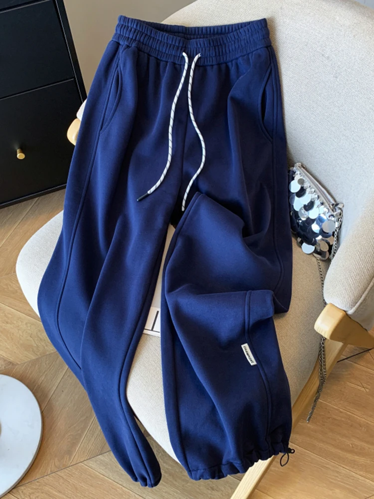 New Women High Waisted Straight Leg Loose Sports Wide Leg Pants Winter Korean Fashion Casual Loose Women's Thick Sports Pants