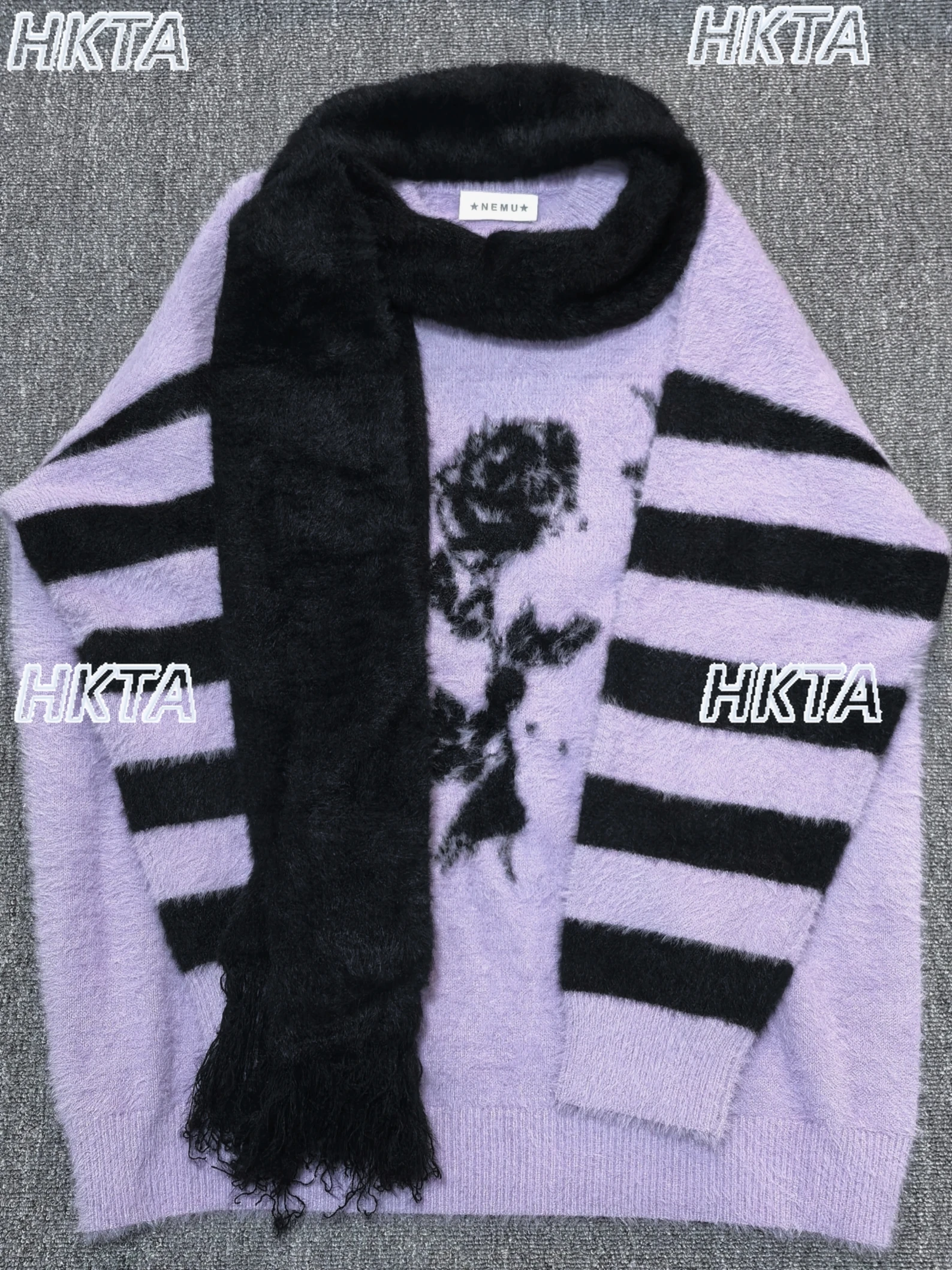 パンクロックゴス模造ミンクストライプニットセータートップ冬ルーズカジュアル多用途クルーネック長袖プルオーバー女性