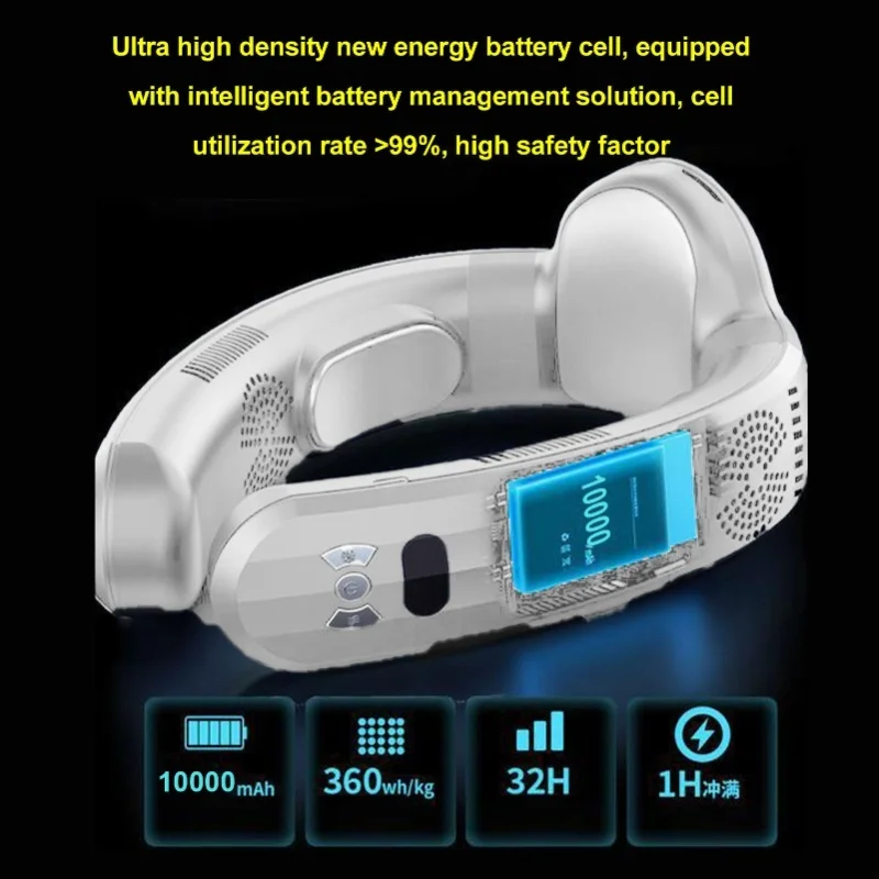Lightweight Battery Operated Wearable Neck Fan Cooling And Heating Dual Use 3 Speeds Semiconductor Quiet For Beach