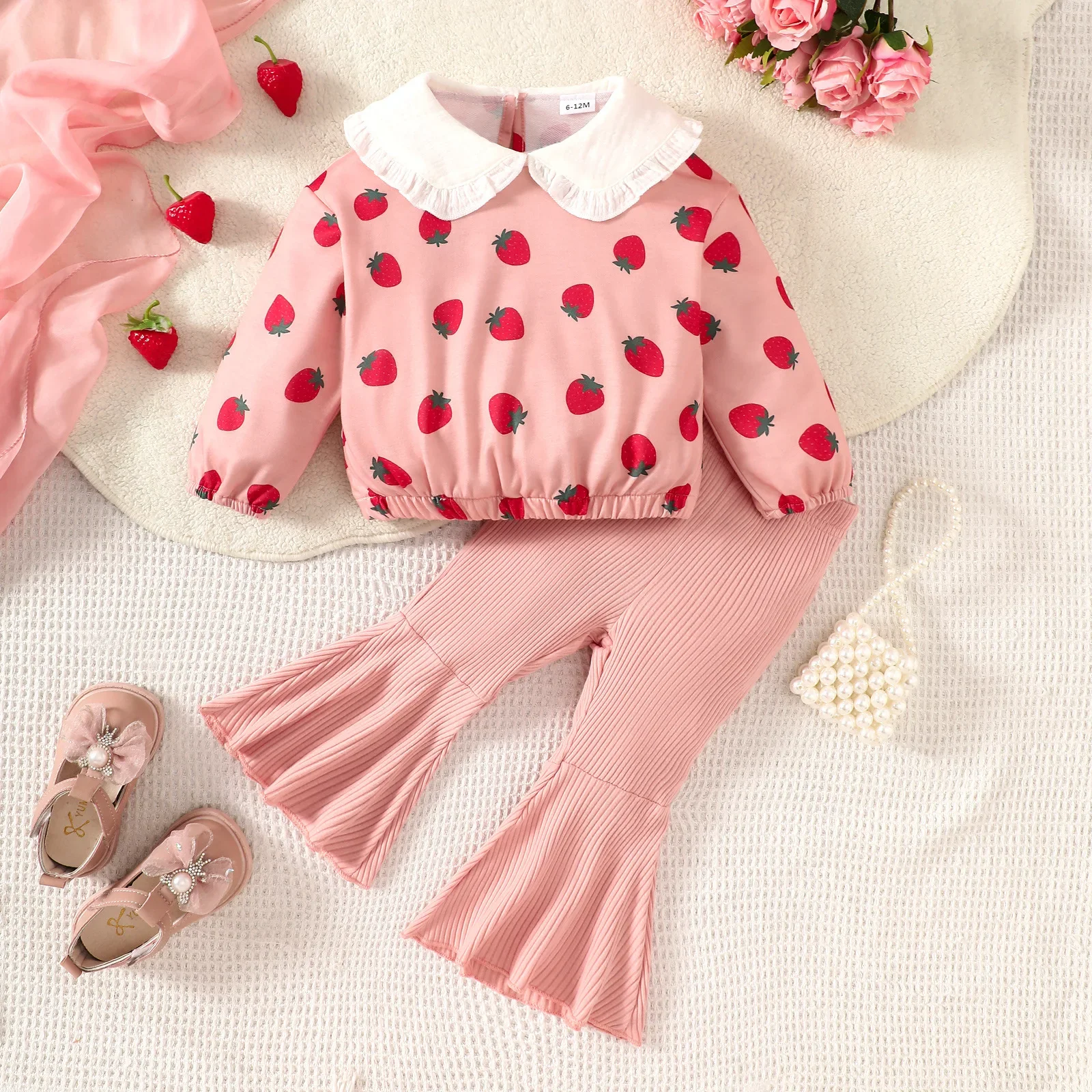 

1-4Y Baby Girls Clothing Set Strawberry Hoodie And Flare Pants 2 Pcs Girls Hoodie Suit Baby Girls Clothes