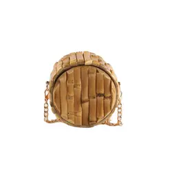 2023 New Latest Unique Handmade Natural Bamboo Root Small Round Circular Handbag Shoulder Messenger Purse Mini Cross Body Bag