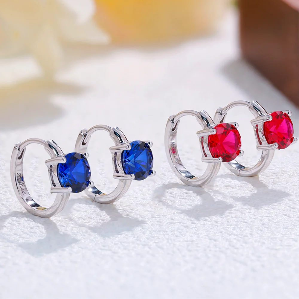 COSYA 2cttw Round Lab Grown Ruby Sapphire Hoop Earrings 100% S925 Silver Ear Buckles For Women Fine Jewelry With Certificate